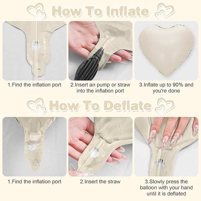 Pink White Gold Heart Balloons,12Pcs 18Inch Cream White Baby Pink Champagne Gold Heart Shaped Foil Helium Balloons for Baby Shower Birthday Anniversary Wedding Engagement Party Decorations