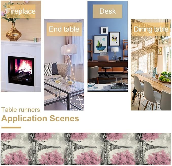 Paris Eiffel Tower Table Runner, Watercolor Eiffel Tower Dinner Runner for Farmhouse Kitchen Dining Table Holiday Party Decoration 13 x 36 Inch