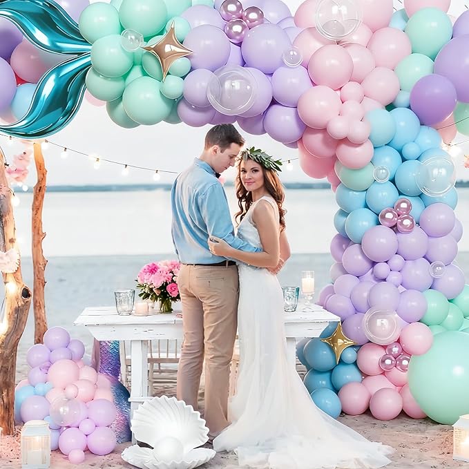 Mermaid Balloon Arch Kit 145pcs Purple Pastel Pink light Blue Balloons with Mermaid Tails Foil Balloons Garland for Ocean Themed Party Baby Shower Decorations