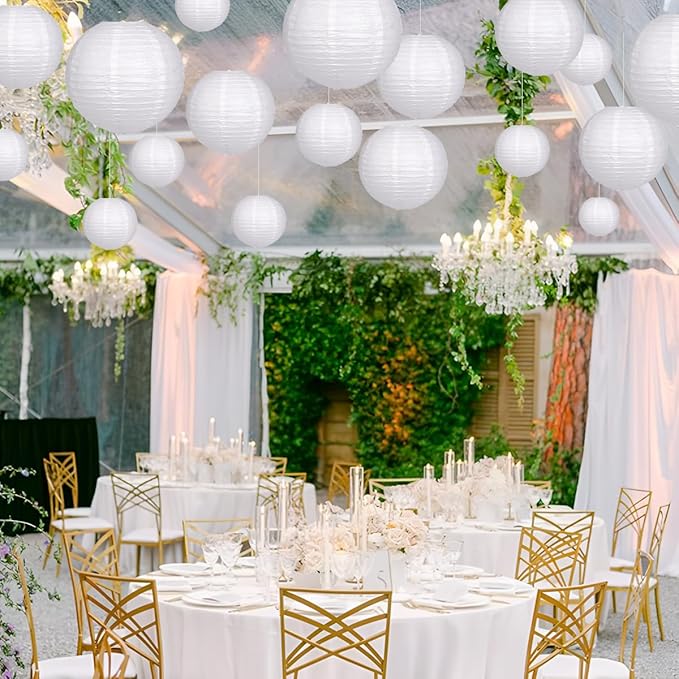 Paper Lanterns Party Decorations, Round Hanging Paper Lanterns Decorations for Graduation Engagement Wedding Birthday Party Supplies White 15pcs
