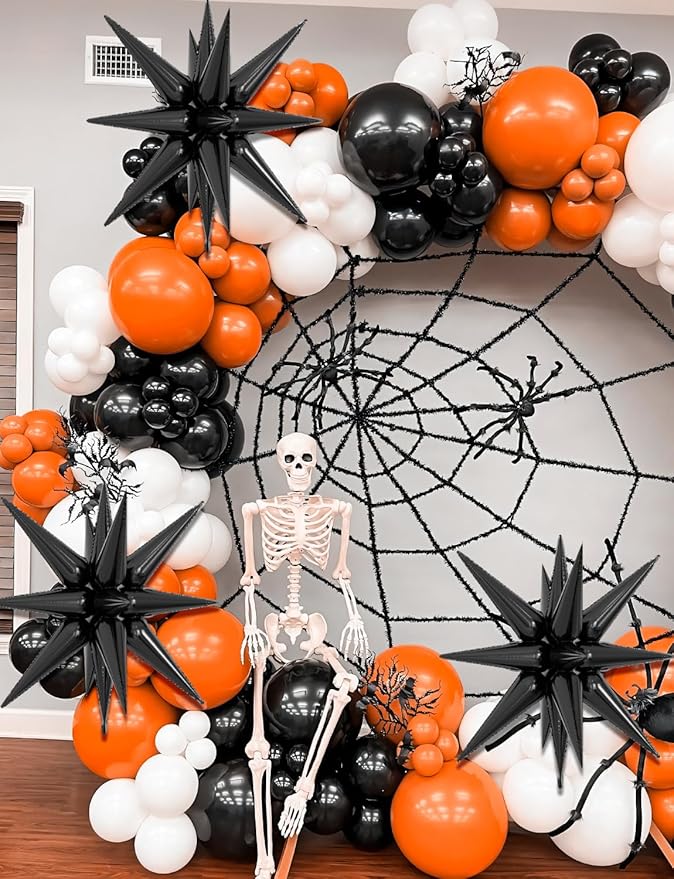 8Pcs Star Balloons, Explosion StarBalloons One-Piece 14 Point Black Foil Balloon 22 Inch 4D Spike Mylar Balloon for Happy New Year Wedding Anniversary Backdrop Birthday Party Decorations