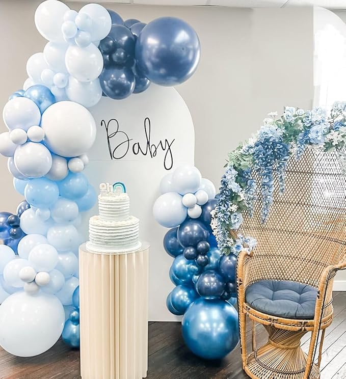 Blue White Balloons Set, 60 Pcs 12 Inch Metallic Chrome Blue Pearl Blue Balloons Light Blue Balloon for Birthday, Bridal Shower, Wedding Party Decoration