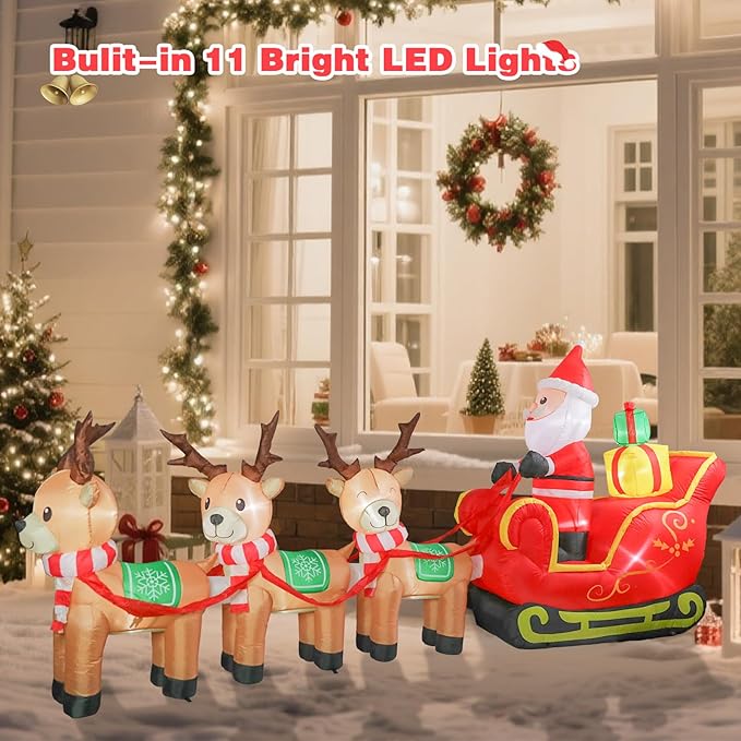 Taman 12 FT Christmas Inflatable Decorations, Santa Claus on Sleigh with Reindeer Propeller Built-in Bright LED Light Blow Up for Yard, Garden,Lawn Outdoor Holiday Yard Decorations