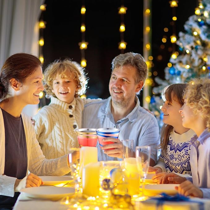 Gejoy 9 oz Rimmed Swirl Plastic Cups Disposable Wine Drinking Cups Clear Elegant Halloween Tumblers for Christmas Party Supplies(Gold, Blue,100 Pcs)