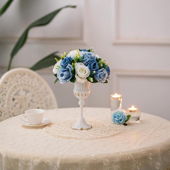 BLOSMON Flower Ball Centerpieces for Table 6 Pcs Fake Rose Centerpiece Flowers Dusty Blue Artificial Silk Floral Arrangement Center Piece Kissing Bouquet for Wedding Party Home Decor