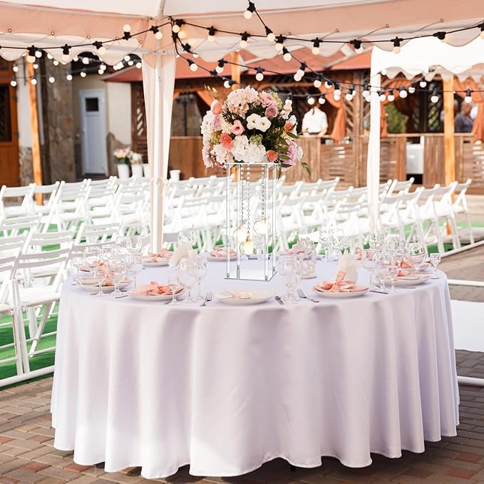 Yerliker 2 Sets 20'' Tall Acrylic Flower Vase Wedding Centerpieces Flowers Stand with Hanging Glass Tealight Globe Candle Holders, Crystal Garland Strands and Self Adhesive Hook (Cuboid)