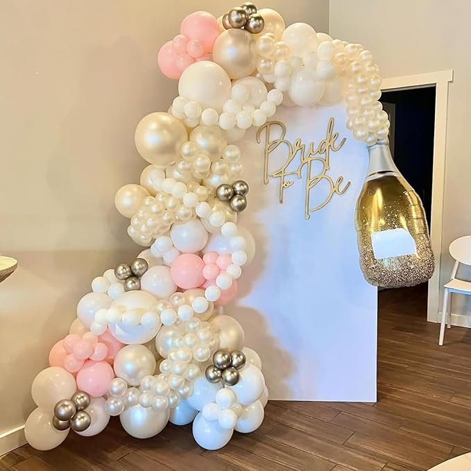 Double Stuffed Pearl White and Pink Balloons, 50pcs Double Stuffed Pearl Sand White Dusty Retro Pink Latex Balloons for Women Girls Boho Birthday Party Baby Shower Bridal Shower Wedding Engagement