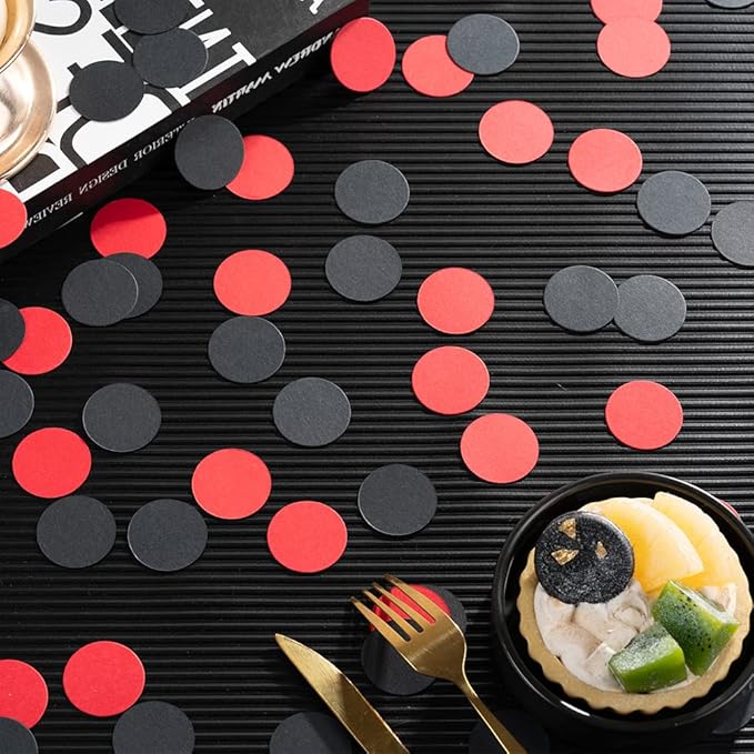 Black and Red Confetti Table Decoration for Graduation Birthday Halloween Casino Bachelor Bachelorette Theme Party,1.2 inch in Diameter,200 Counts