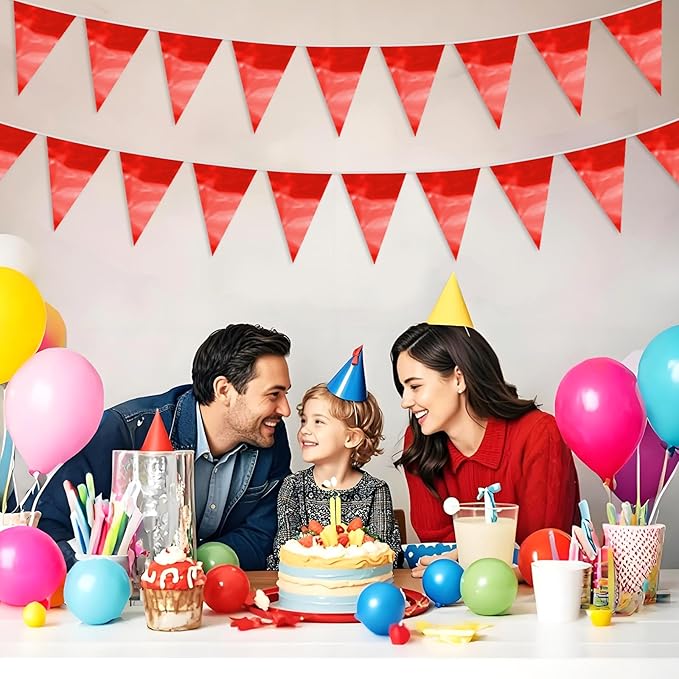 65FT Red Glitter Triangle Pennant Banner Flag Metallic Bunting Fabric Garland for Christmas Graduation Wedding Engagement Anniversary Bachelorette Birthday Bridal Shower Valentine's Party Supplies