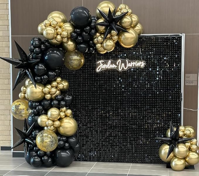 Black Shimmer Wall Backdrop 48pcs Sequin Shimmer Backdrop Panels, Photo Backdrops for Birthday, Anniversary, Wedding, Party Decoration