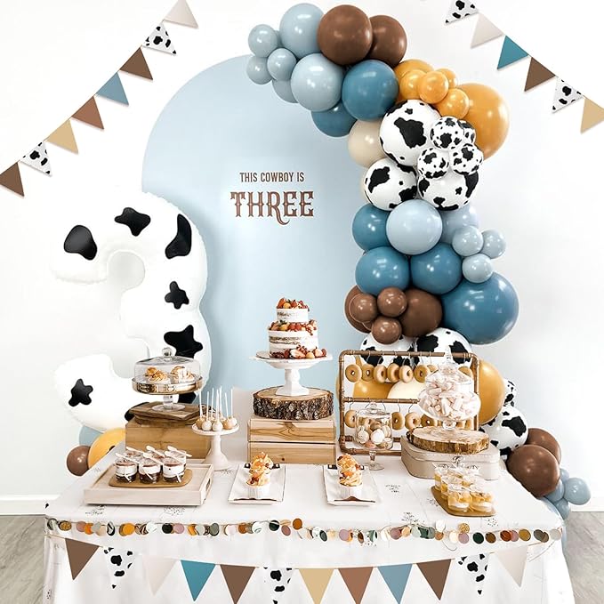 60pcs Cowboy Balloons, Brown Slate Blue Dusty Blue Sand White Latex Western Balloons for Farm Cowboy Western Baby Shower Birthday Party Decorations