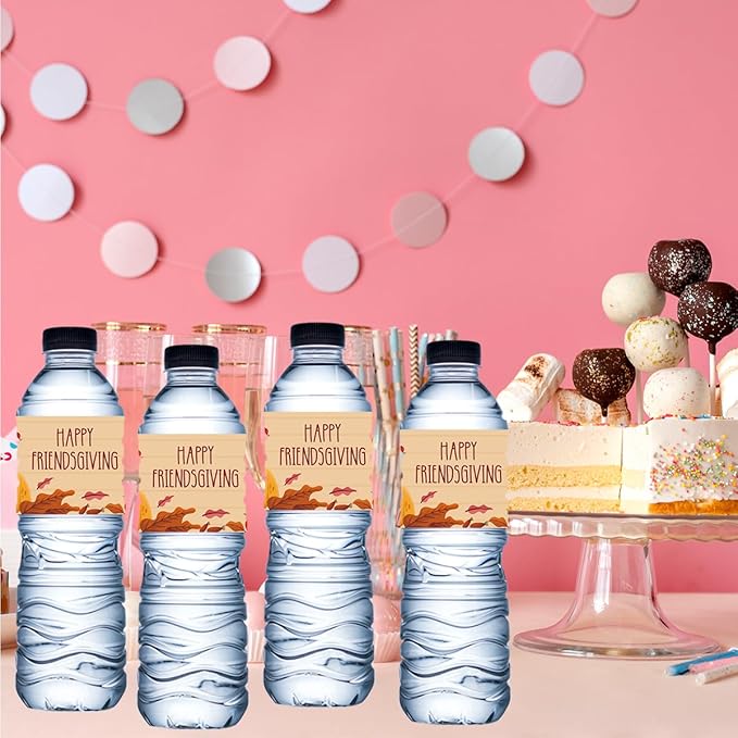 100Pcs Happy Friendsgiving Water Bottle Sticker Labels Decorations Waterproof Wrappers for Friends Party Thanksgiving Day Party Supplies