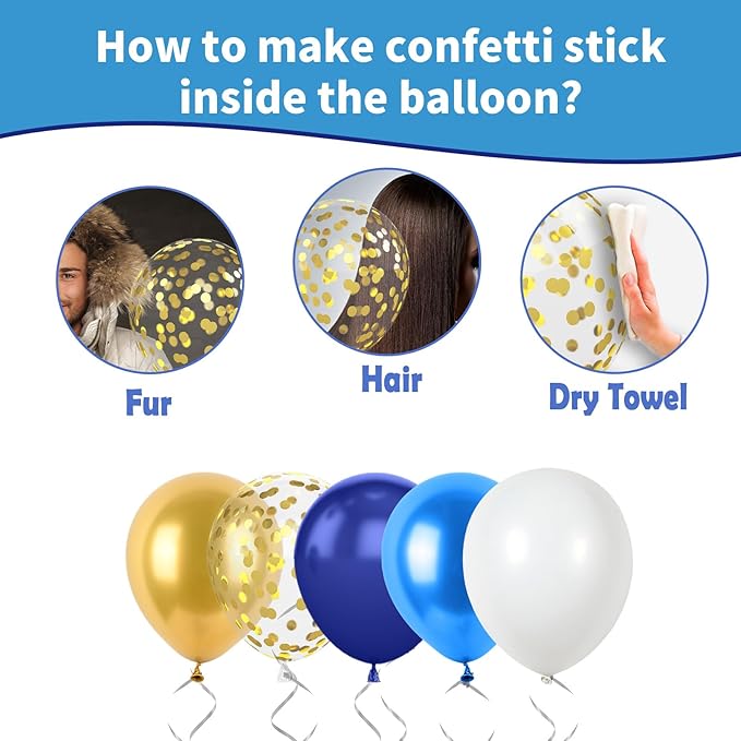 Navy Blue and Gold Balloons, Metallic Golden and Blue Balloon Navy and White Latex Balloons Gold Confetti Party Graduation Balloon for Birthday Baby Shower Wedding Decorations