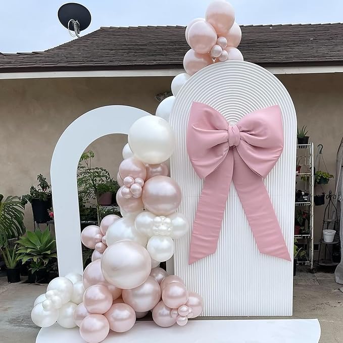 Pearl Pink Balloons With Pearl Stickers, 98PCS Pearl Peach Double Stuffed Balloons Garland Arch Kit, 18/12/10/5 inch Different Size Balloons for Wedding Bridal Baby Shower Engagement Decorations