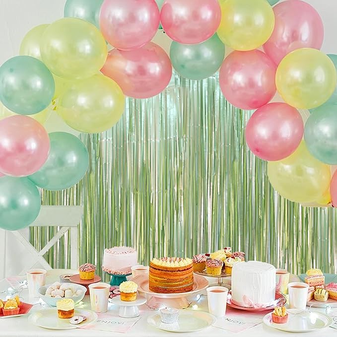 2 Pack Sage Green Foil Fringe Backdrop Curtains, Tinsel Streamers Party Decorations, Fringe Backdrop, Door Shimmer for Baby Shower or Birthday Party