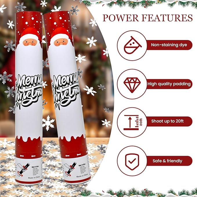 Party Poppers Snowflakes Confetti Cannon 2 Pack Confetti Popper for Christmas 12Inch Confetti Shooters Christmas Snowflakes Confetti Party Cannons Bulk for New Year Festival Holiday Celebrations