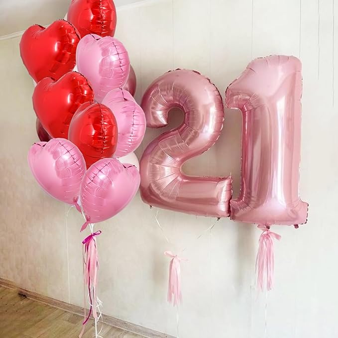 TONIFUL 30Pcs 18 Inch Red Pink Heart Balloons Valentine’s Day Heart Shape Foil Mylar Balloons Decoration for Romantic Valentine's Day Wedding Bridal Shower Anniversary Engagement Party Supplies