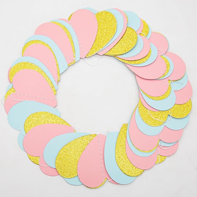 Blue Pink Gold Party-Decorations Gender-Reveal - 52Ft Paper Heart Streamers Garland Banner Hanging Decor Birthday Ideas Event Party Supplies