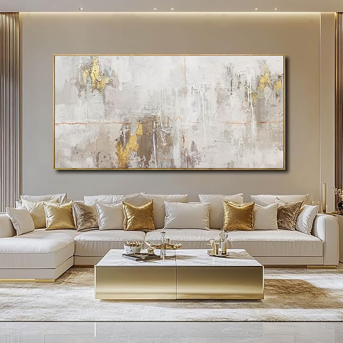 VAYIMDH Abstract Canvas Wall Art Graffiti Wall Decor Gold and White Wall Decorations 36"x70" Decorative Pictures for Bedroom Office Artwork