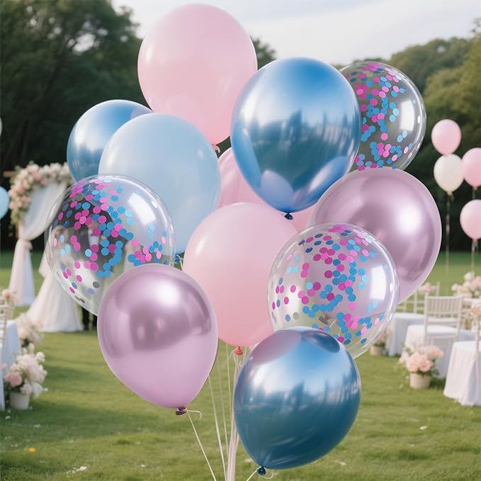 Gender Reveal 60 Pcs Balloon Decorations Arch Kit,12 Inch Pink and Blue Latex Balloons and Pink and Blue Confetti Balloons for Birthday Party Decorations Bridal Wedding Graduation Decoration