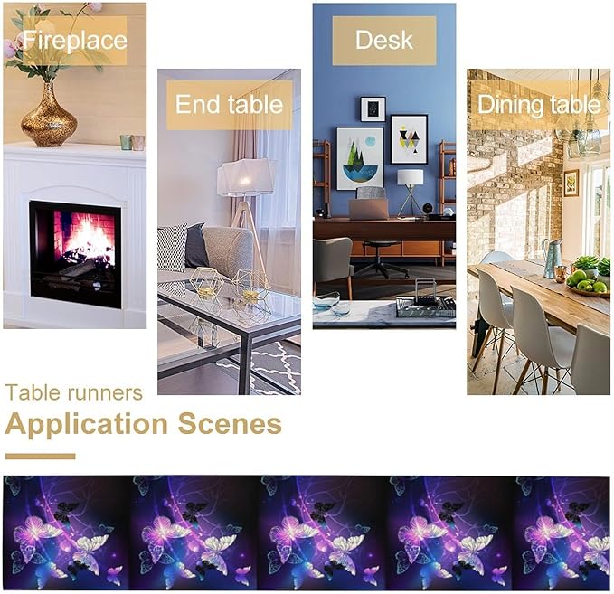 Butterfly Spring Table Runner, Purple Floral Seasonal Kitchen Dining Table Decoration for Home Party Decor 13x36 Inch