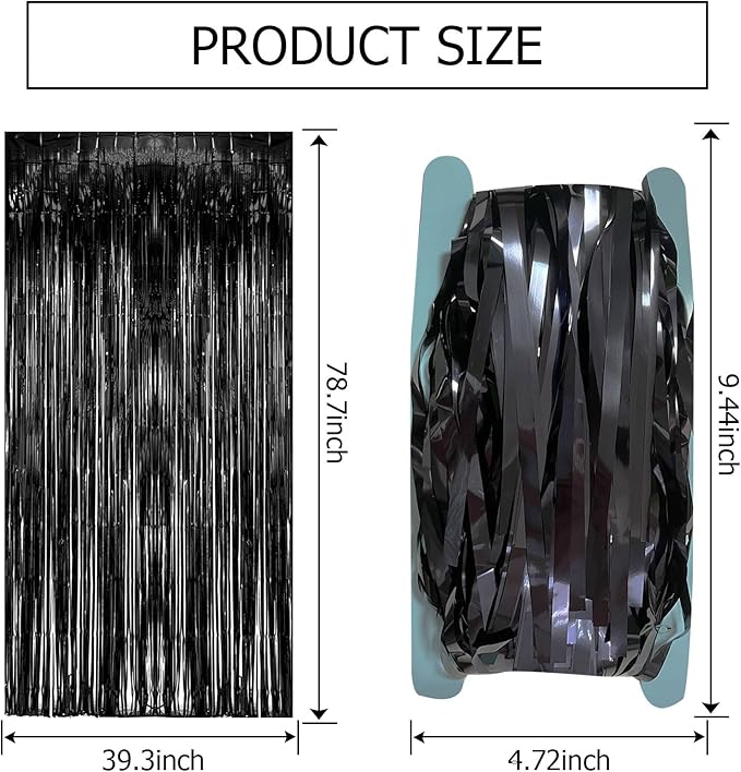 10 Pack Black Party Streamers Backdrop Tinsel Foil Fringe Curtains Halloween Birthday Party Decorations Graduation Wizard Party Supplies