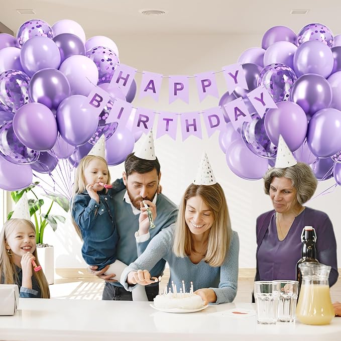 60pcs Lavender Balloons 12inch, Light Purple Balloons with Pastel Metallic Pearl Purple Confetti Balloons for Birthday Baby Shower Wedding Bridal Shower Party Decorations