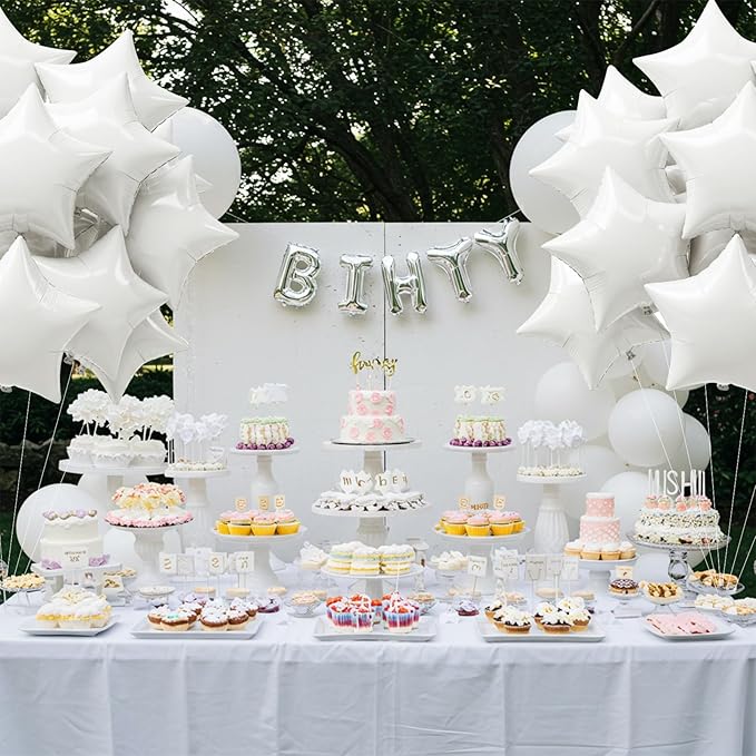 TONIFUL 15Pcs 18 Inch Large White Star Shape Foil Balloons Big White Stars Helium Mylar Ballons for Birthday Wedding Baby Shower Anniversary Engagement Party Decorations Supplies