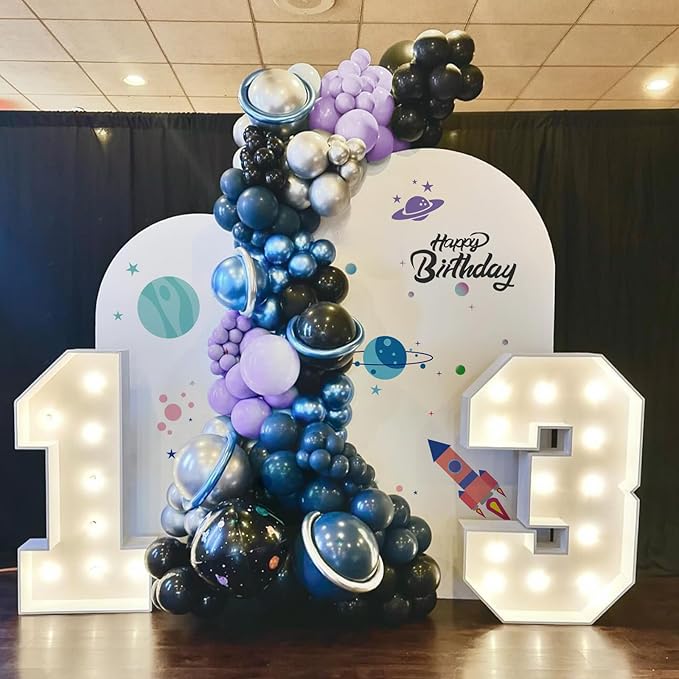 60pcs 12inch Space Balloons, Black Metallic Blue Purple Silver Balloons for Birthday Astronaut Space Themed Party Decorations