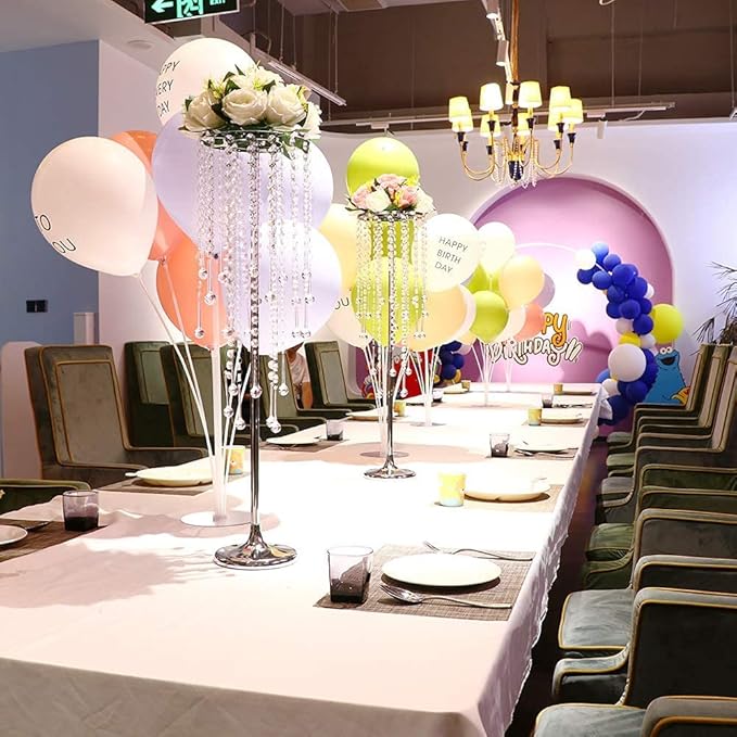 29.5 inches Tall Silver Vases Wedding Centerpieces, Elegant Metal Flower Candle Holder with Chandelier Crystal,for Wedding Party Event,Birthday,Reception,New Year Home Decorations