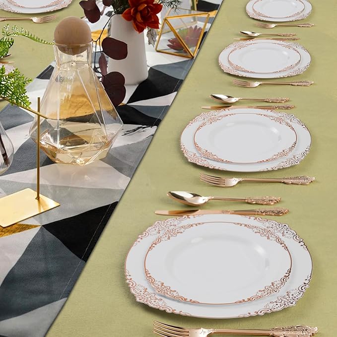 75PCS Rose Gold Plastic Silverware for 25 Guests, Heavy Duty Rose Gold Disposable Utensils Sets, Includes 25 Forks, 25 Spoons, 25 Knives, Elegant Cutlery Perfect for Wedding or Party