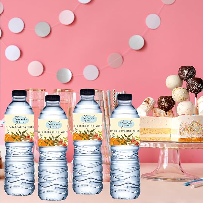 100Pcs Fall Thank You for Celebrating with Us Water Bottle Labels Fall Water Bottle Labels Sticker for Wedding Bridal Baby Shower Thanksgiving Birthday Party Table Decoration Supplies