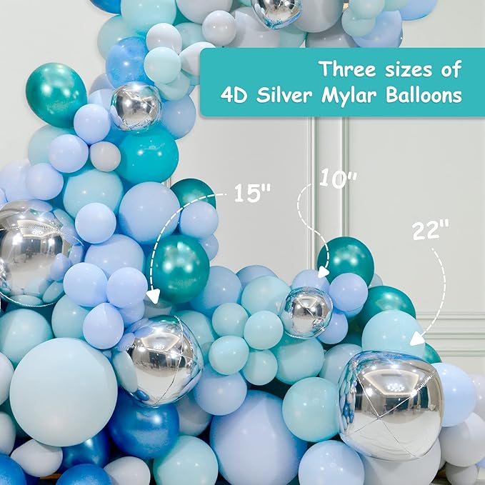 14pcs Silver Foil Balloons Mylar Metallic 22in 15in 10in Different Sizes Large Chrome 360 Degree 4d Round Helium Silver Balloons Party Decorations