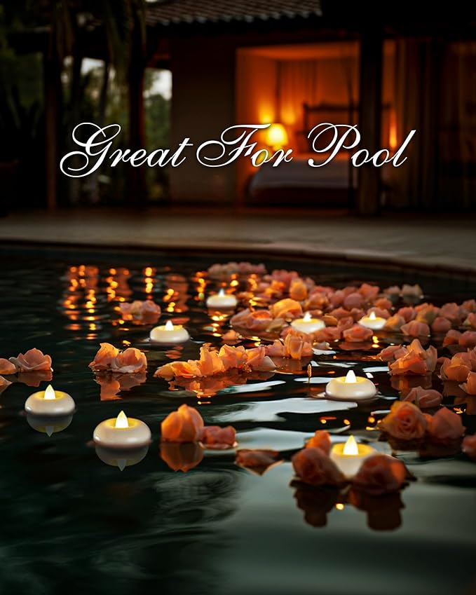 Homemory 48Pack 2” Flameless Led Floating Candles, 200 Hour Plastic Battery Operated Flickering Waterproof Tealights for Cylinder Vases, Centerpieces at Wedding, Party, Pool, Holiday (White Base)