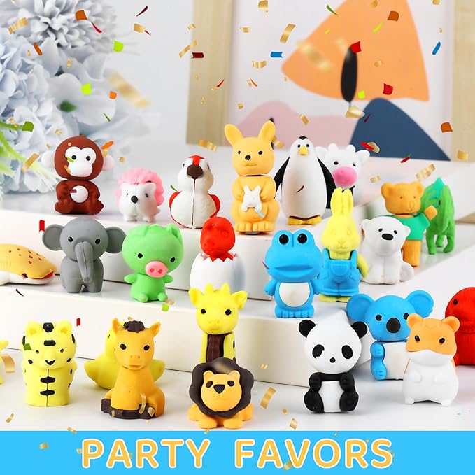 36Pcs Animal Erasers Kids Desk Pets Pencil Erasers 3D Puzzle Bulk Mini Animal Eraser Toys Fun Cute Eraser for Classroom Rewards, Game Prizes, Treasure Box, Easter Egg Fillers