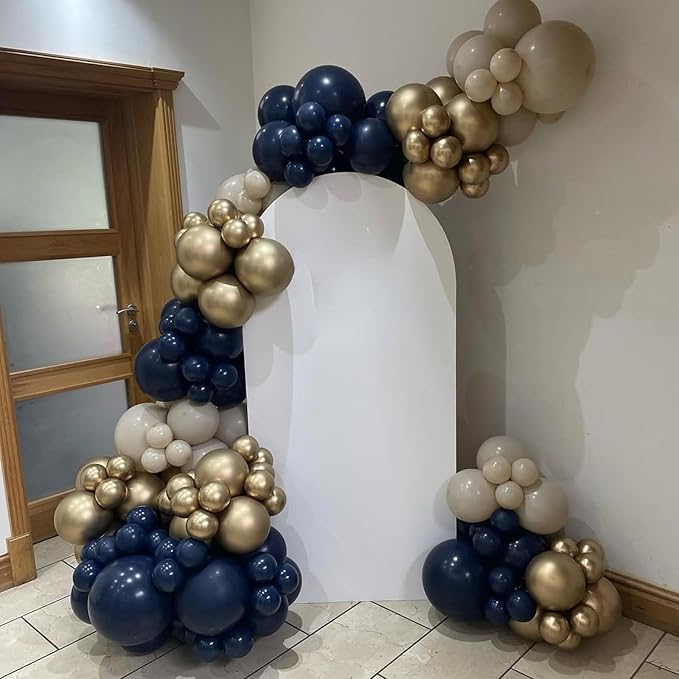 Navy Blue and Gold Balloons, 50pcs Pearl Navy Blue Double Stuffed Pearl White Sand Metallic Chrome Gold Confetti Balloons 12 Inch for Birthday New Year Anniversary Graduation Party Decorations