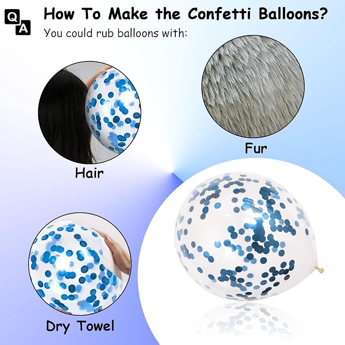 Blue and White Balloons, 12 Inch Light Blue White Latex Party Balloon Set Metallic Blue Balloons and Blue Confetti Helium Balloons for Kids Birthday Wedding Baby Shower Christening Party Decorations