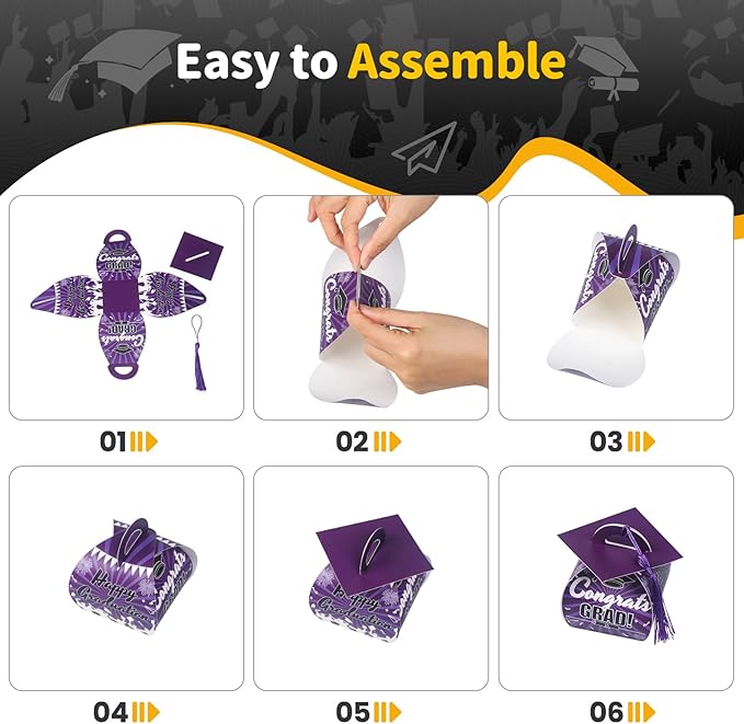 COTOPHER 36 Pcs Graduation Cap Gift Boxes with Tassel, Class of 2025 Graduation Candy Boxes Centerpieces for Tables Party Decorations, Mini Treat Chocolate Box Graduate Favors Supplies