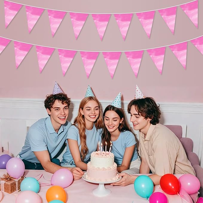 65FT Pink Glitter Triangle Pennant Banner Flag Metallic Bunting Fabric Garland for Christmas Graduation Wedding Engagement Anniversary Bachelorette Birthday Bridal Shower Valentine's Party Supplies