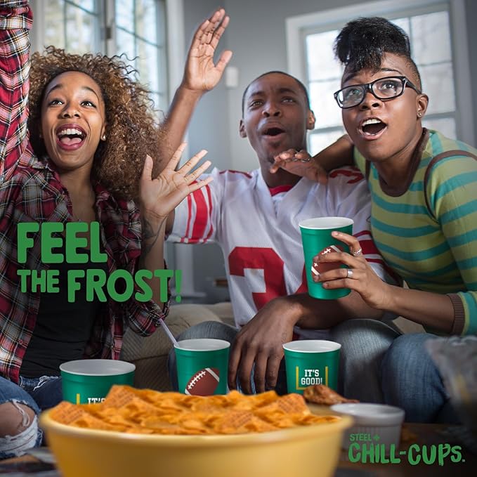 16 oz. Party Cup Football 'It's Good' Goal Post Design for Cold Drinks, Durable, Disposable, Recyclable, Made in USA, Green 12 Count