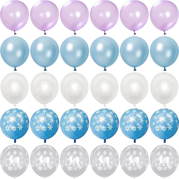 Pearl Purple and Blue Balloons 50pcs, Winter Wonderland Pearl Purple Blue White Iridescent Balloons with Snowflake Balloon for Girls Kids Ice Snow Theme Party Birthday Winter Baby Shower Decorations