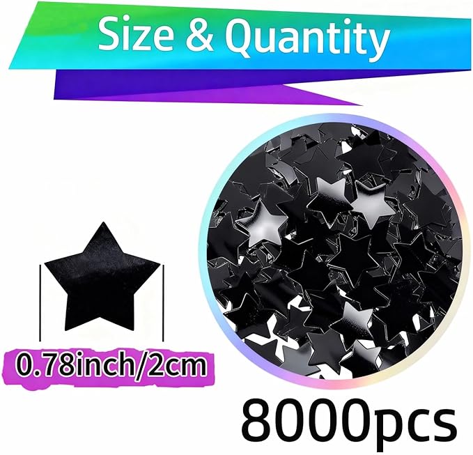 Black Metallic Foil Star Confetti 0.78inch/2cm 8000PCS Table Confetti for Party Birthday Decoration or Filled Balloons