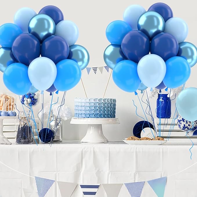 Patimate Blue Balloons Set, 50 pcs 12 inch Metallic Navy Blue, Pastel Light Blue Latex Balloons Kit for Happy Birthday Baby Shower Wedding Party Decorations for Men Boy