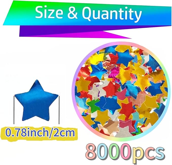 Rainbow Metallic Foil Star Confetti 0.78inch/2cm 8000PCS Table Confetti for Party Birthday Decoration or Filled Balloons