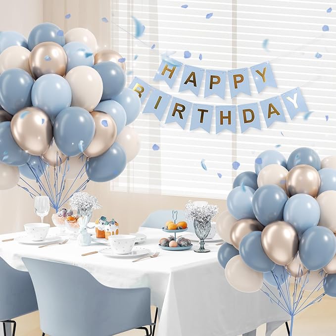 60pcs Dusty Blue Balloons 12inch with Sand White Metallic Gold Dusty Pastel Blue Balloons for Wedding Gender Reveal Baby Bridal Shower Birthday Party Decorations