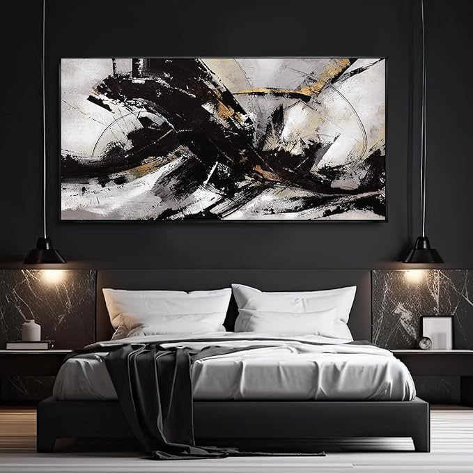 Abstract Wall Art for Living Room Large Canvas Wall Art Decor Graffiti Poster Pictures for Wall Black Wall Decor Framed Wall Decorations 29”x58”