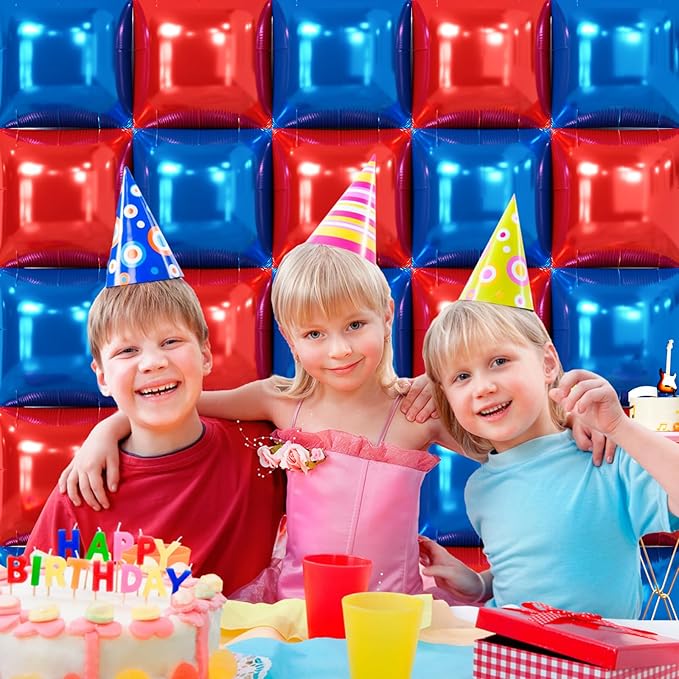 NISOCY 25PCS Red Blue Square Foil Balloons Wall Backdrop Double Sided Red Deep Blue Balloons Arch Kit for Birthday Graduation 4th of July Independence Baby Shower Wedding Party Decorations