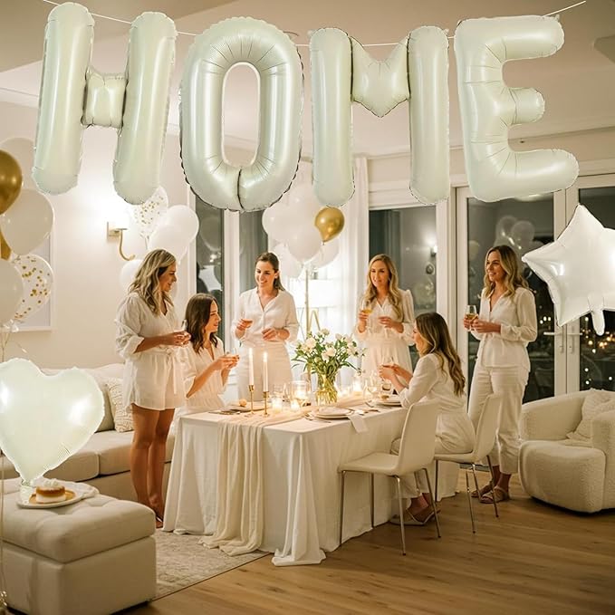 40 Inch Beige HOME Balloon Banner for House Warming Decoration Party, Large Cream White Foil Letter Balloons Sign for Housewarming, New Home Party, Homecoming Decor and Welcome Home Decorations