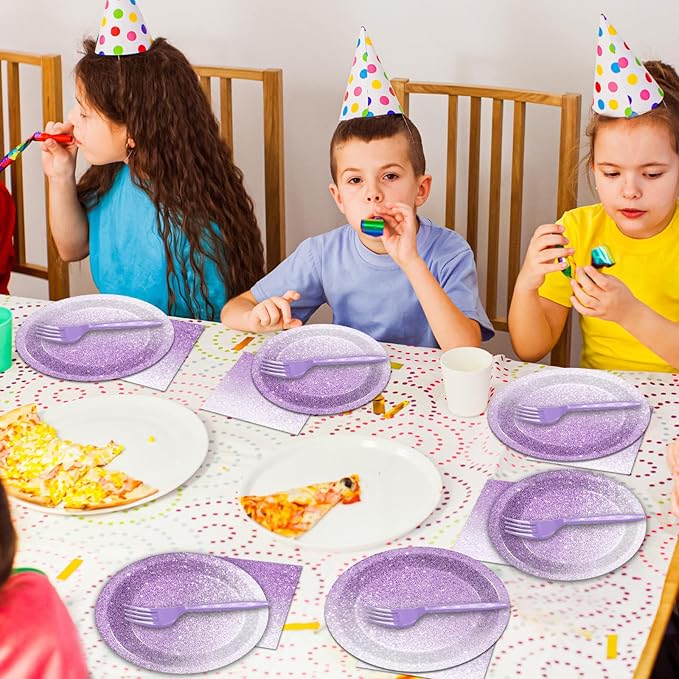 96 Pcs Gradient Pastel Purple Party Supplies Set for 24 Guests - Tableware Plates, Dinnerware, Table Decorations, Sprinkle Wedding & Birthday Party Favors