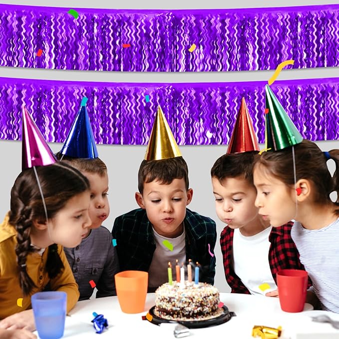 6 Pack 10 Feet Purple Wave Foil Fringe Garland Metallic Tinsel Streamers Banner Wall Hanging Curtain Backdrop for Parade Floats, Mother's Day, Easter, Wedding, Birthday Party Decoration